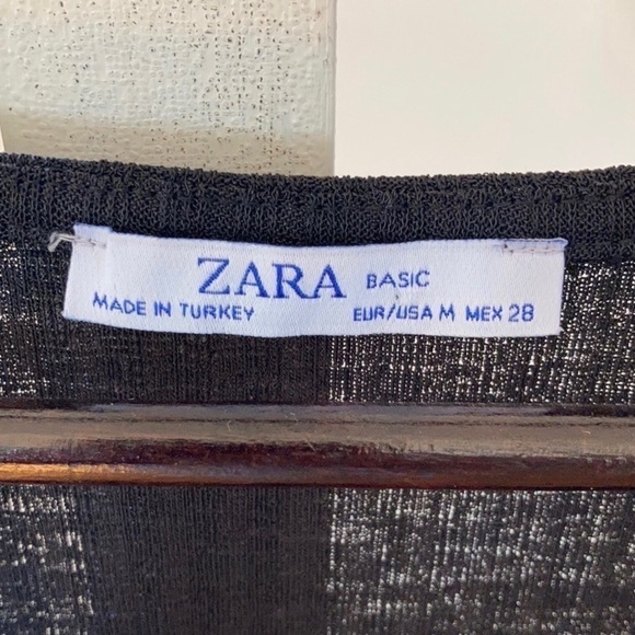 ZARA Black Lace Trimmed Ribbed Knit Short Sleeve Tee Med - Picture 8 of 9